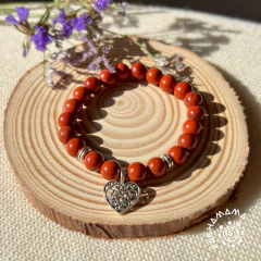 Pulseira Jaspe Vermelho e pingente coração
