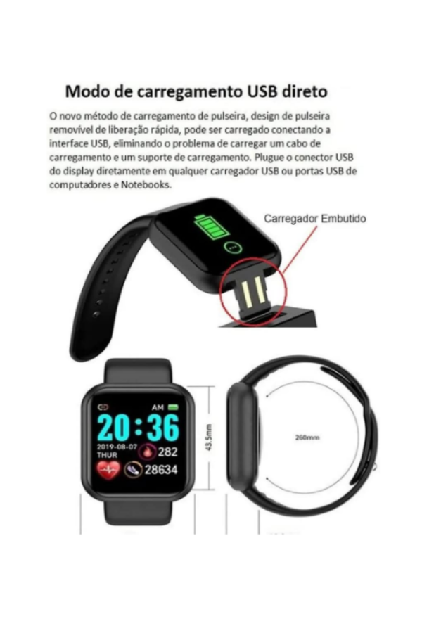 Relógio Inteligente Smart Band Smart Watch D20 Y68 Pulseira