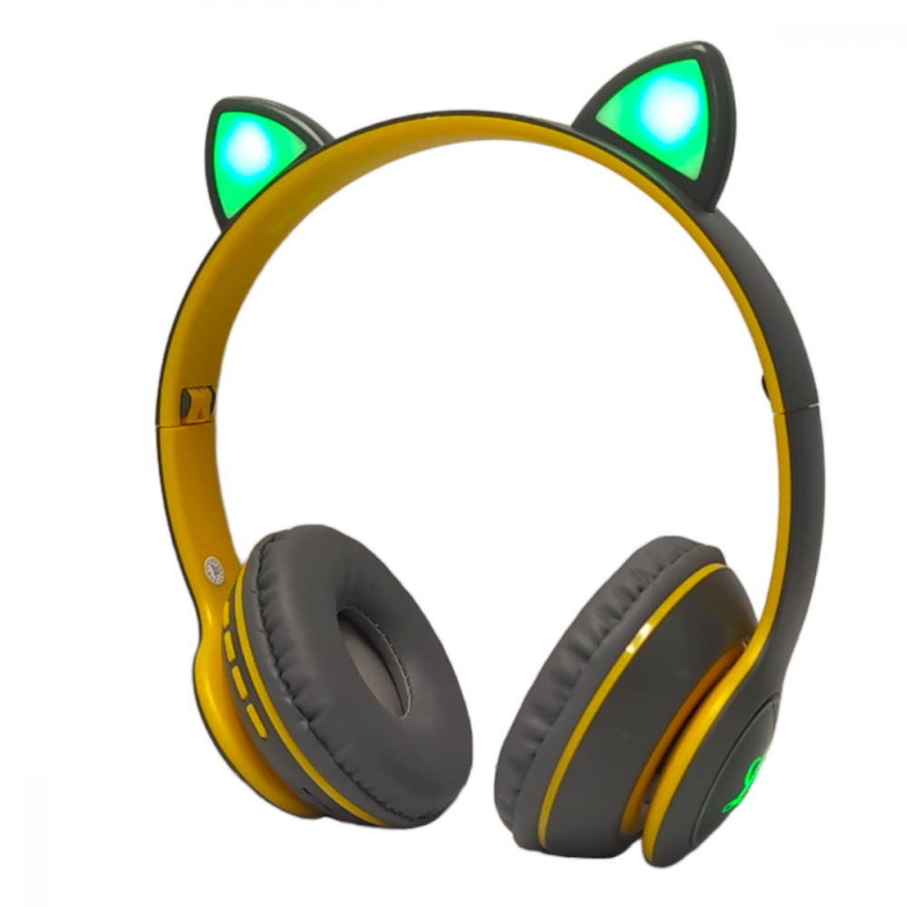 Headphone Orelha Gato Ear Cat Fone Ouvido Com Luzes Preto e Azul