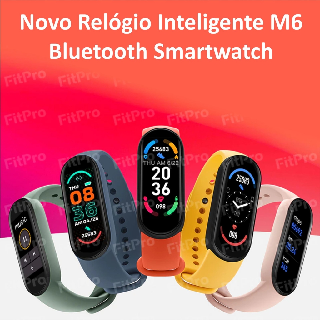 M6, Relógio Inteligente, SmartWatch, Rosa, Relógio de Esporte, Bluetooth,  Conexão Aplicativo, Xiaomi, Android, Apple