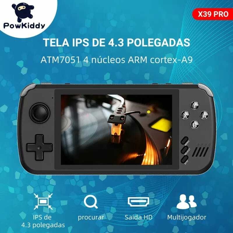 Powkiddy X39 Pro Videogame Portátil, Console de Jogo Retrô, Tela IPS, 4,3,  Suporta Controles com