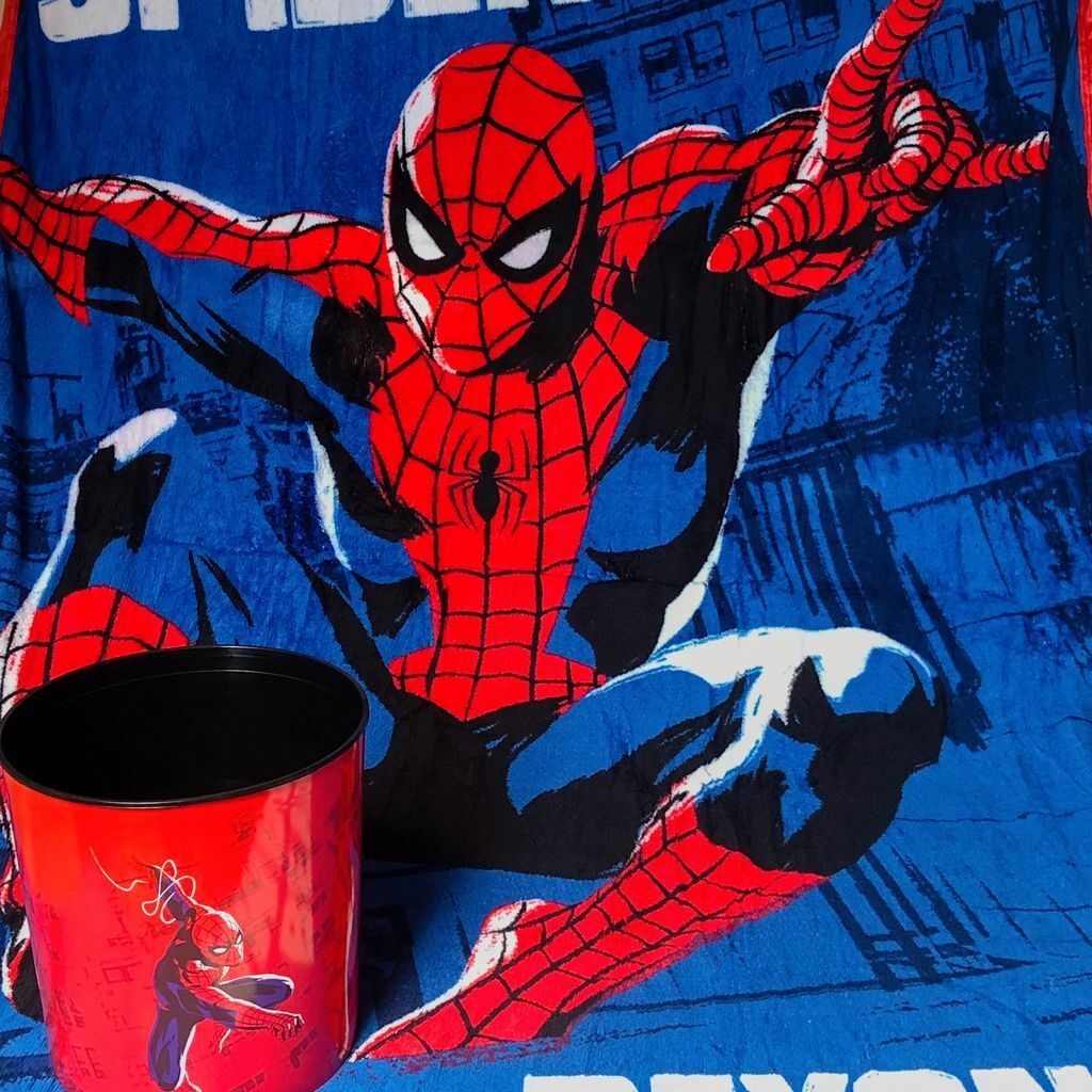 Kit Mantinha Com Balde Marvel Spider Man Zona Criativa Cor Azul-turquesa  Desenho Do Tecido Homem Aranha