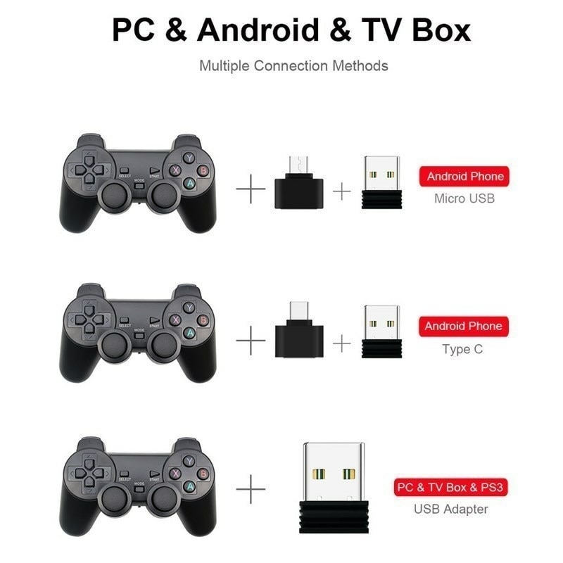 Controlador de jogo sem fio para PC, Gamepad remoto para PS2, PS3, telefone  Android, TV Box, Smart TV Joystick, Vibração Gamepad, 2.4G