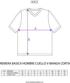 MOLDE REMERA BASICA HOMBRE CUELLO V MANGA CORTA