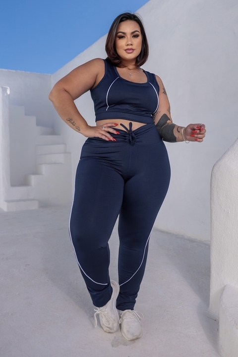 Conjunto Intense Disfarça Celulite Top com Zíper e Legging Cós V