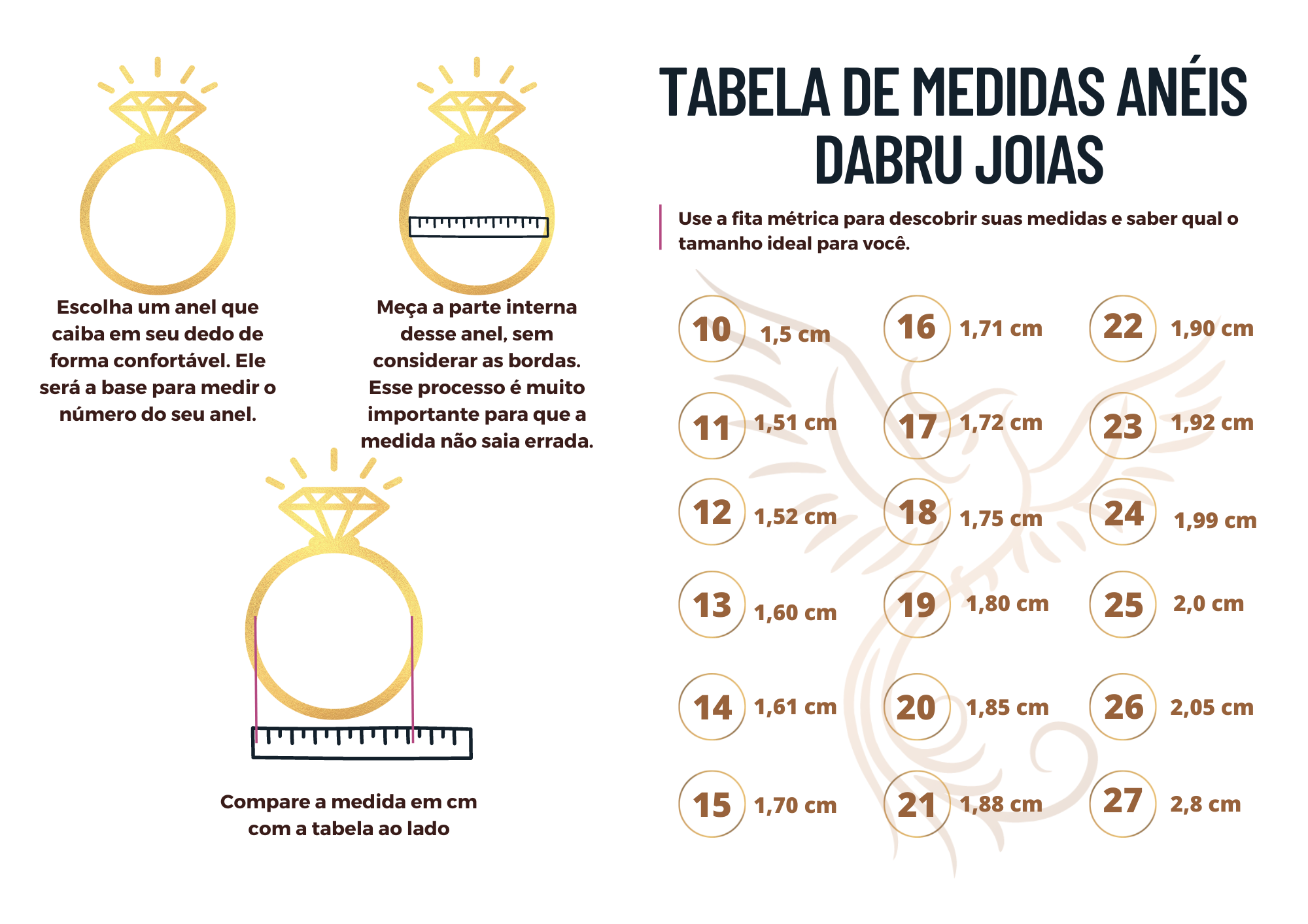 Use a fita métrica para descobrir suas medidas e saber qual o tamanho ideal para você.