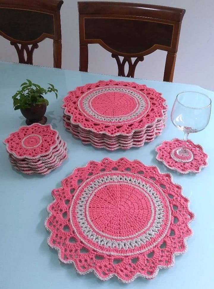 jogo de cozinha com 6 peças em crochê