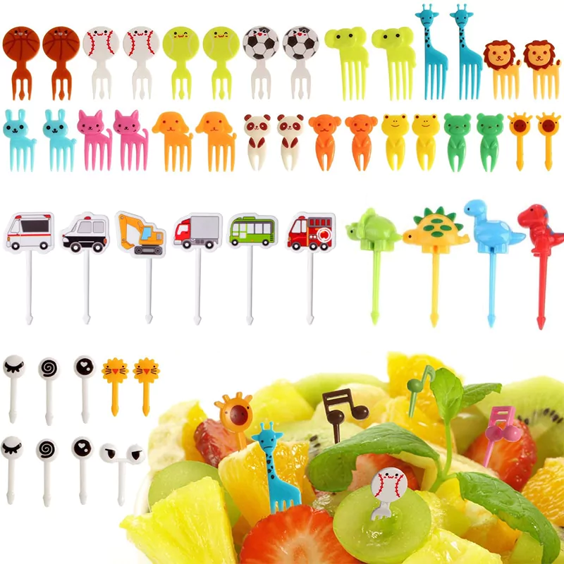 Animal Fruta Garfo Food Grade Plástico Mini Desenhos Animados Crianças Bolo  Fr