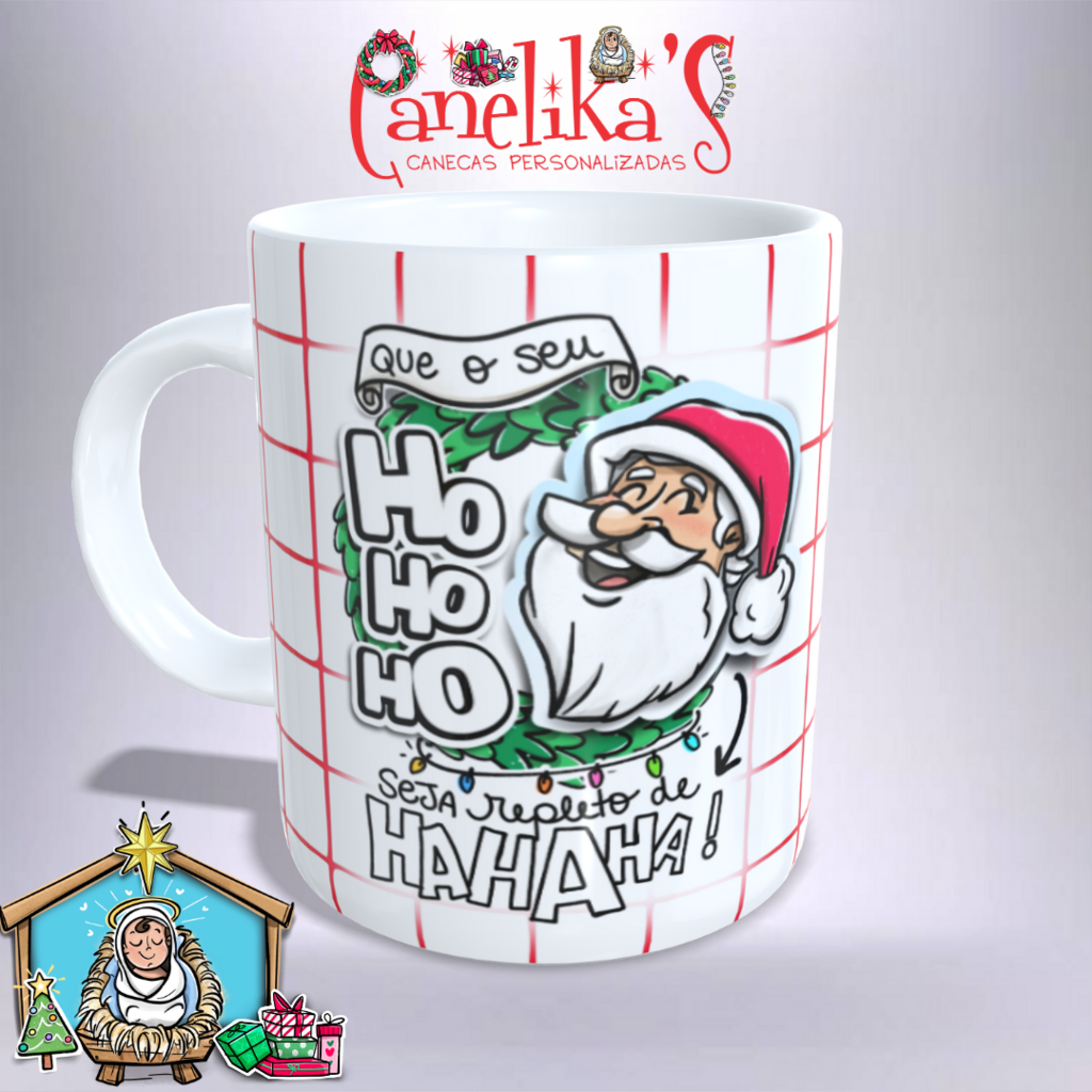 Caneca Feliz Natal Ho-Ho-Ho Repleto De Ha-Ha-Ha Presente - Minha Caneca