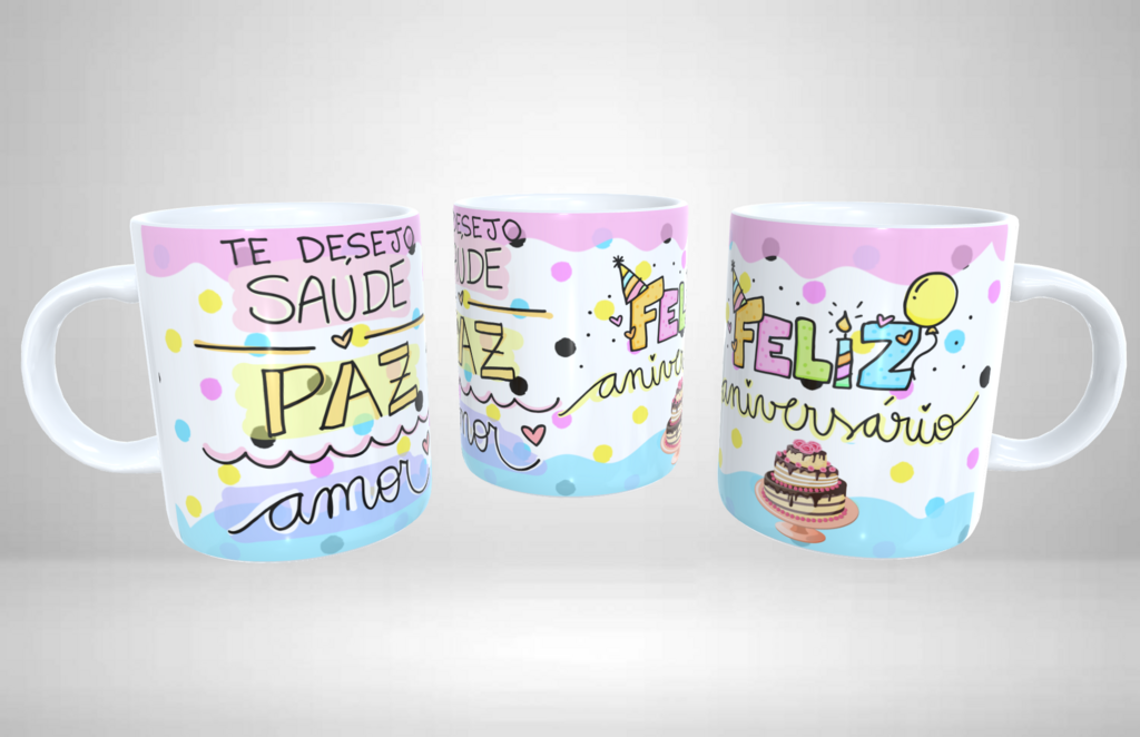 Caneca Feliz Natal Desenho 01 - Interior E Alça Branca