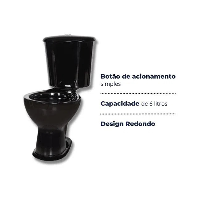 Vaso Sanit Rio Com Caixa Acoplada Porto Preto Luzarte