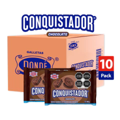 Conquistador Chocolate 180g - Caja con 10 paquetes de 180g cada uno - Galletas Dondé