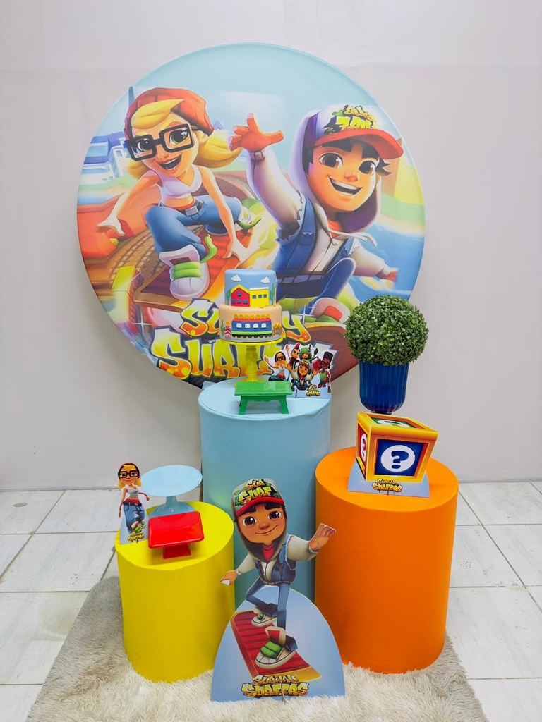 Kit Painel + Displays Decoração De Festa Subway Surfers