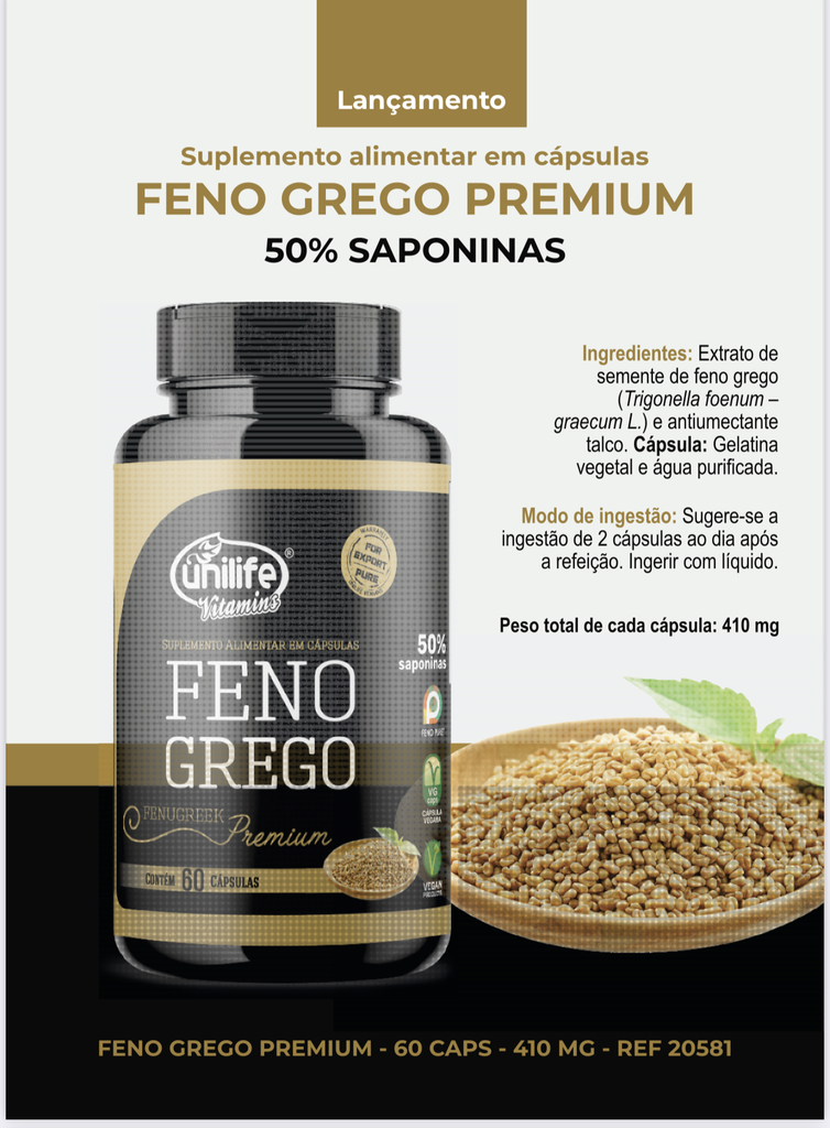 Feno Grego Premium 410mg 60 Cápsulas - Unilife