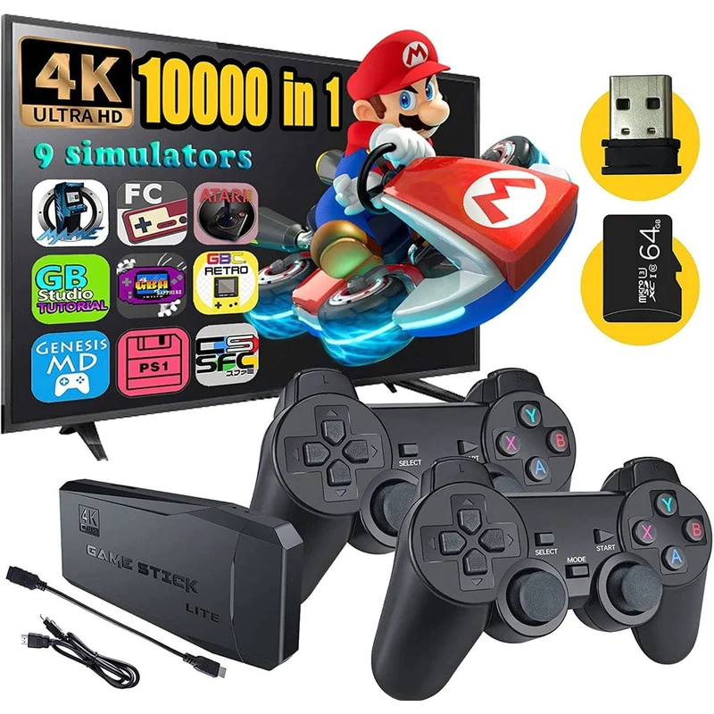 Super Game Stick 4k Retrô GD10 30000 Jogos 2 Controles sem Fio