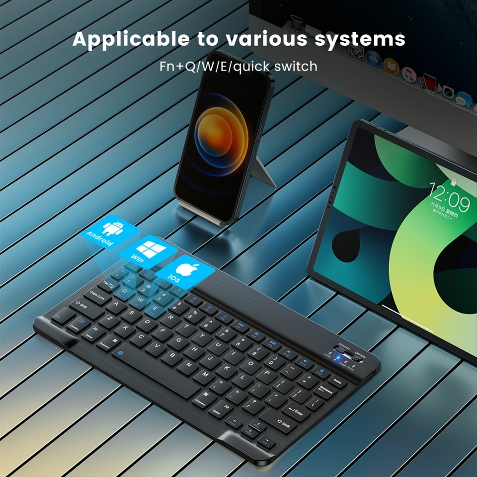 Mini Teclado Bluetooth Sem Fio Dobrável, Recarregador com Touchpad