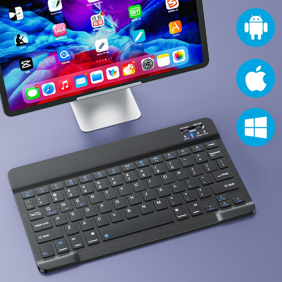 Mini Teclado Bluetooth Sem Fio Dobrável, Recarregador com Touchpad