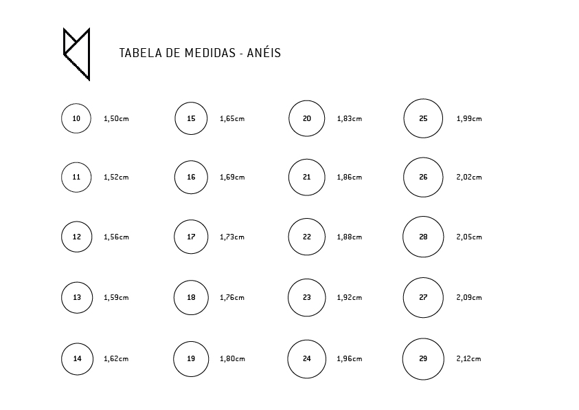 Tabela de medidas para anéis