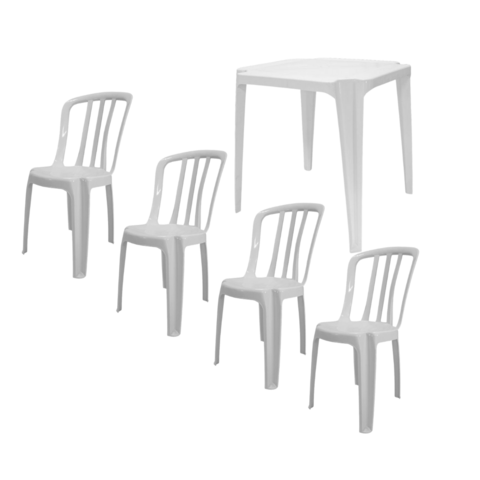 Conjunto Mesa Quadrada Bela Vista + 4 Cadeiras em Plastico Branca