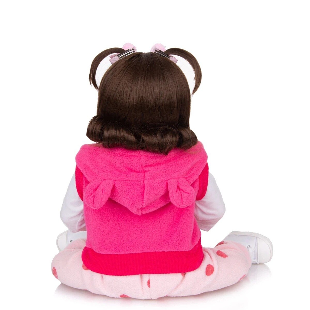 Boneca bebe reborn girafinha menina silicone 48 cm olhos castanhos