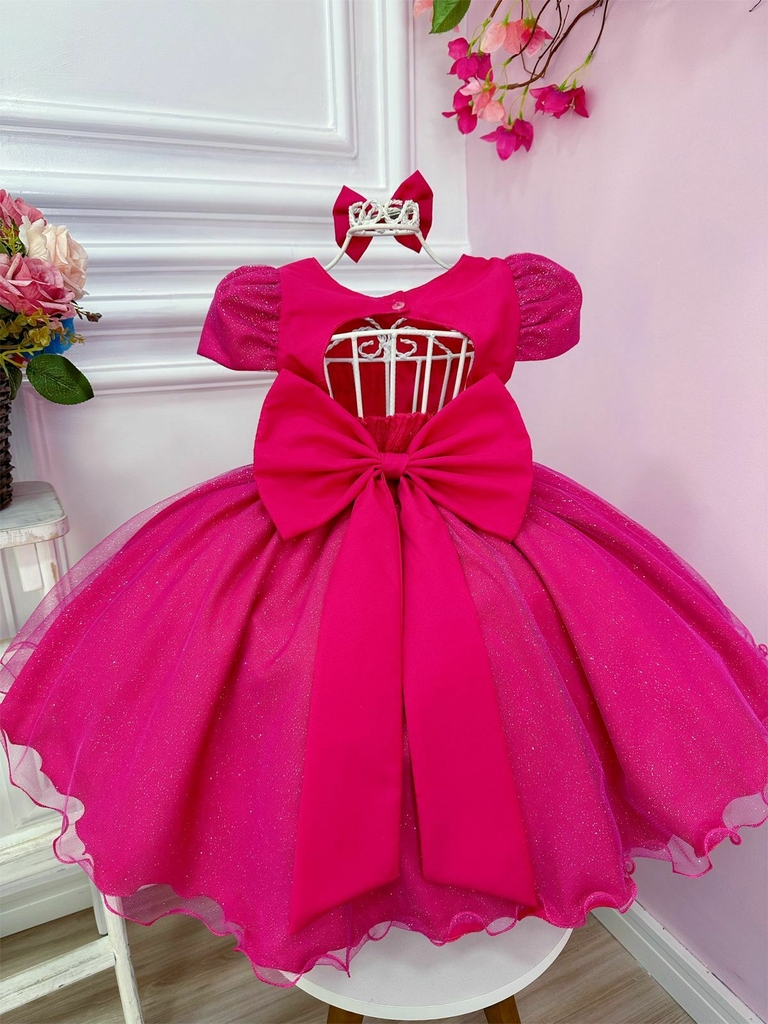 Vestido Infantil Pink Festa Princesas Barbie Realeza Festa