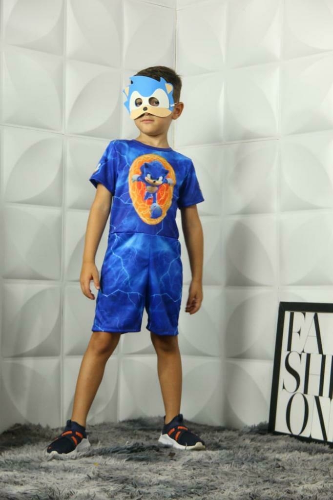 Fantasia Infantil Menino Sonic Com Máscara E Confete