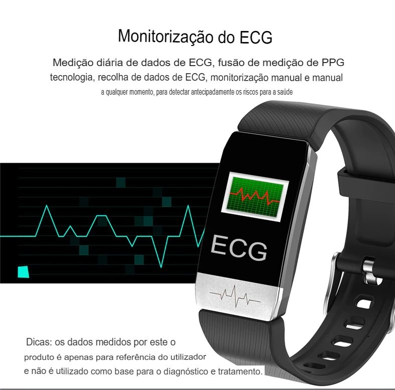 Fam t1-relógio inteligente, mede temperatura, ecg, frequência