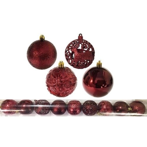 Jogo 24 Bolas Natal Mista Lisa, Gliter E Fosca Champagne Rosê 5cm