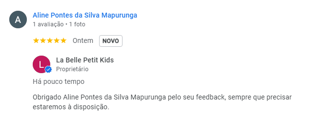 Avaliação do Google - Aline