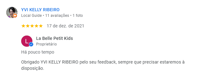 Avaliação do Google - Kelly