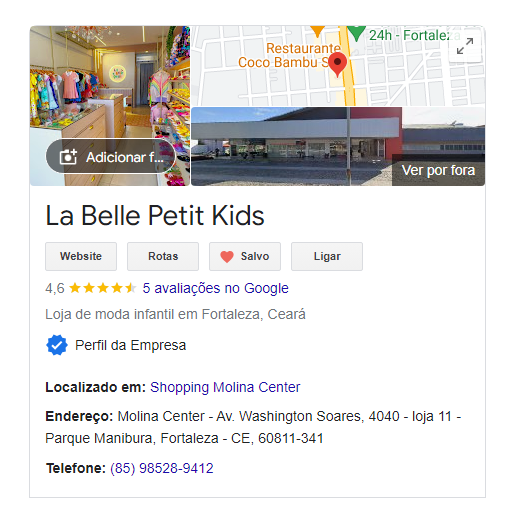 Perfil da empresa no google