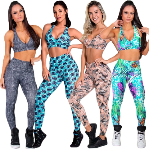 Conjunto Feminino Academia com Calça Legging e Cropped Fitness sem Bojo