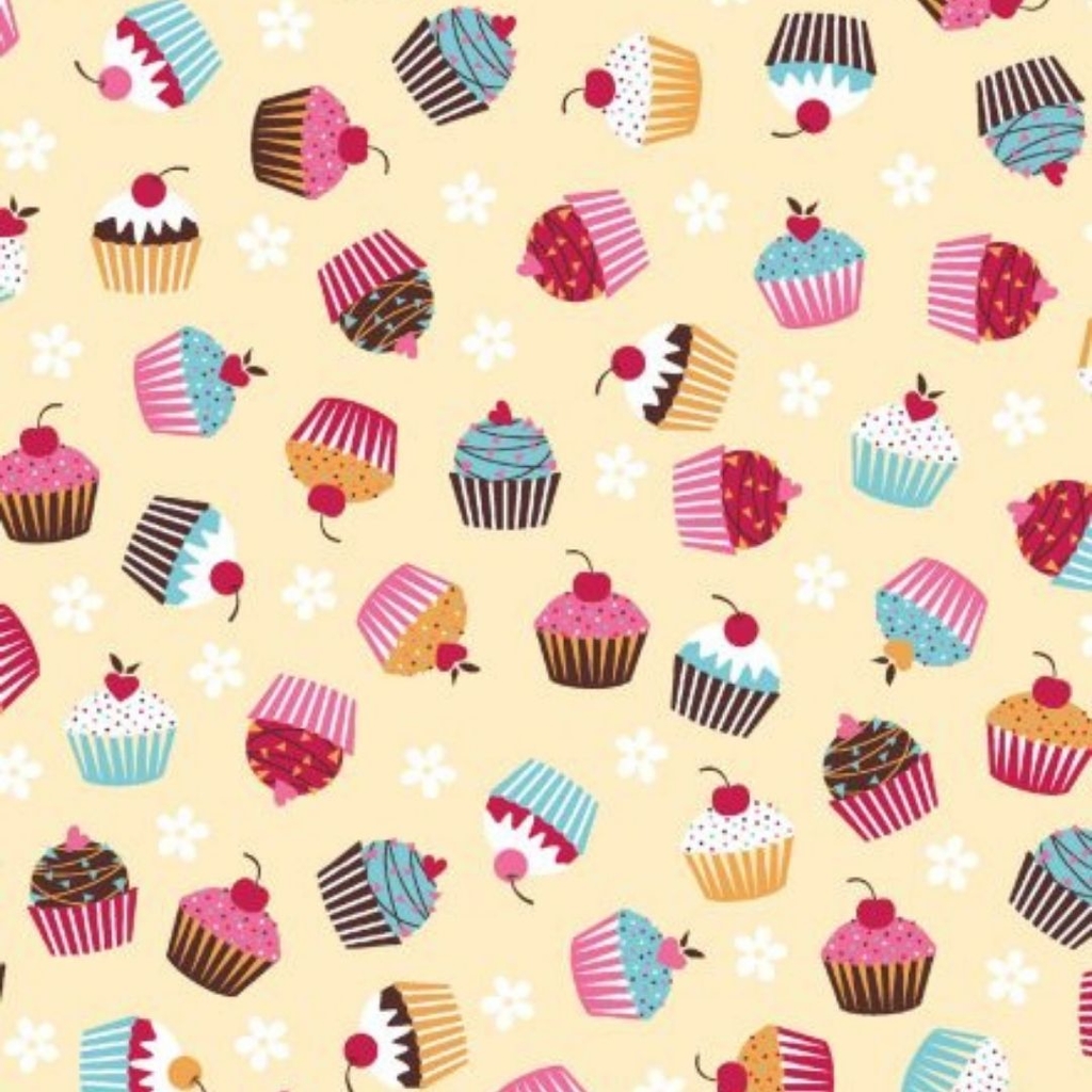 Tricoline Digital Cupcake Fundo Bege, 100% Alg 50cm x 1,50mt