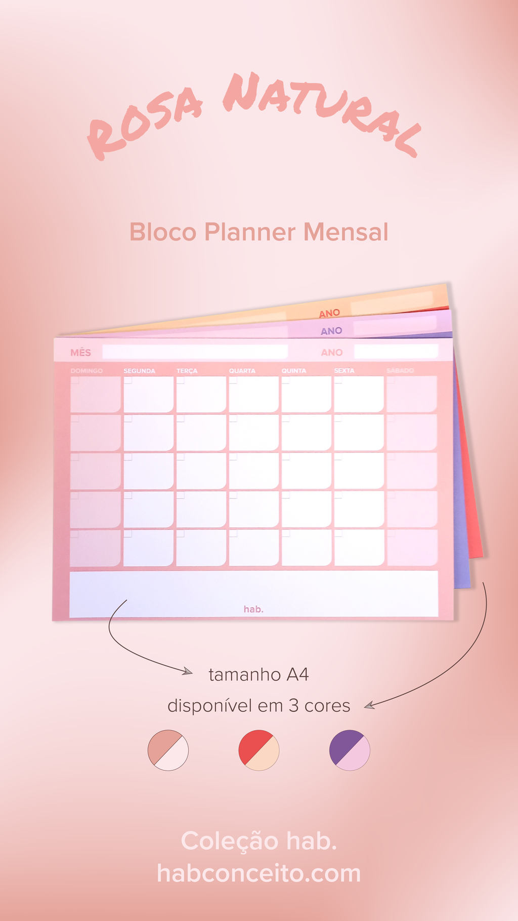 Bloco Planner de Mesa Visão Mensal A4 Rosa