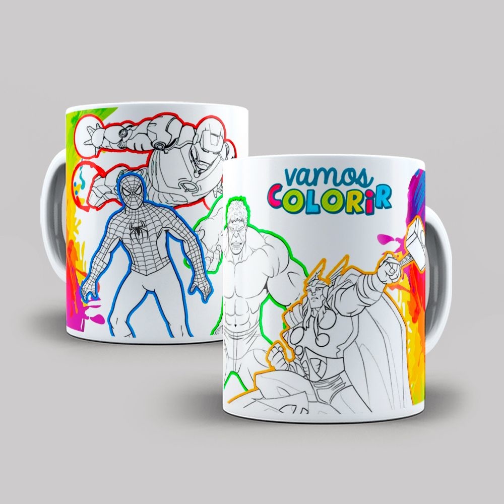 Caneca Personalizada Homem Aranha Para Colorir + Canetinhas