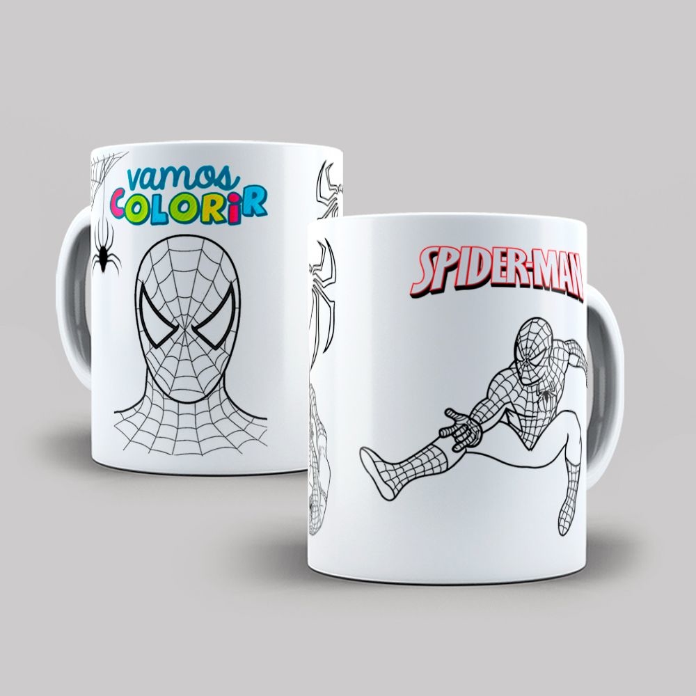 Caneca Personalizada Homem Aranha Para Colorir + Canetinhas