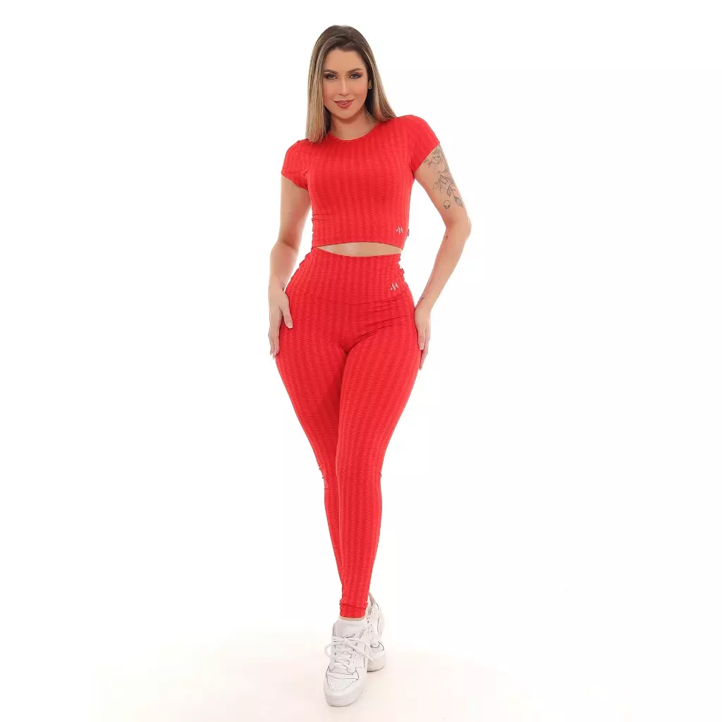 Conjunto Feminino Academia com Calça Legging e Cropped Fitness sem Bojo