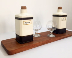 Charola Para Bebidas De Madera Maciza Y recipientes de porcelana. - Nanous Workshop