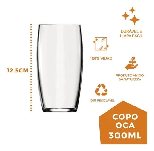 Jogo De Copo Vidro Oca 300ml C/6 Peças Nadir 7729 em Promoção na