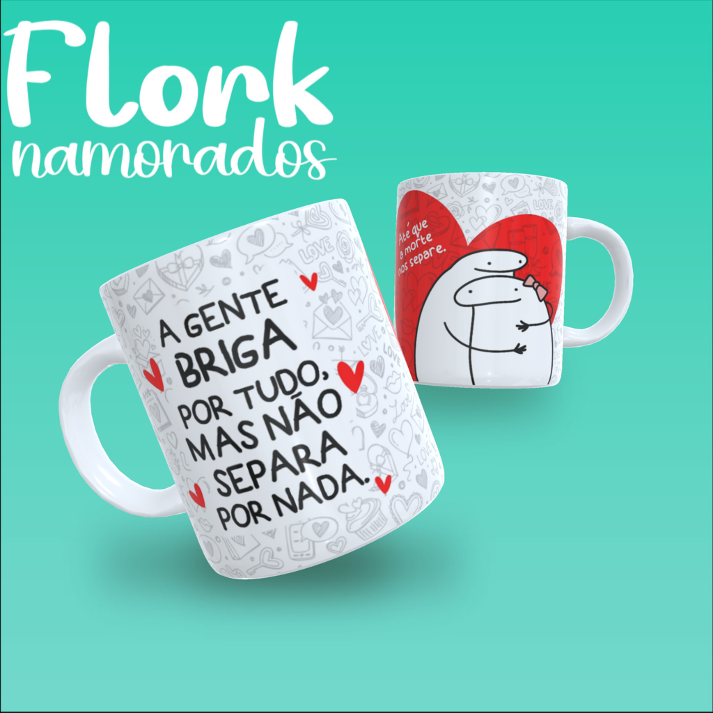 Caneca Namorados Amor Love Flork Casal Meme Cerâmica 325ml