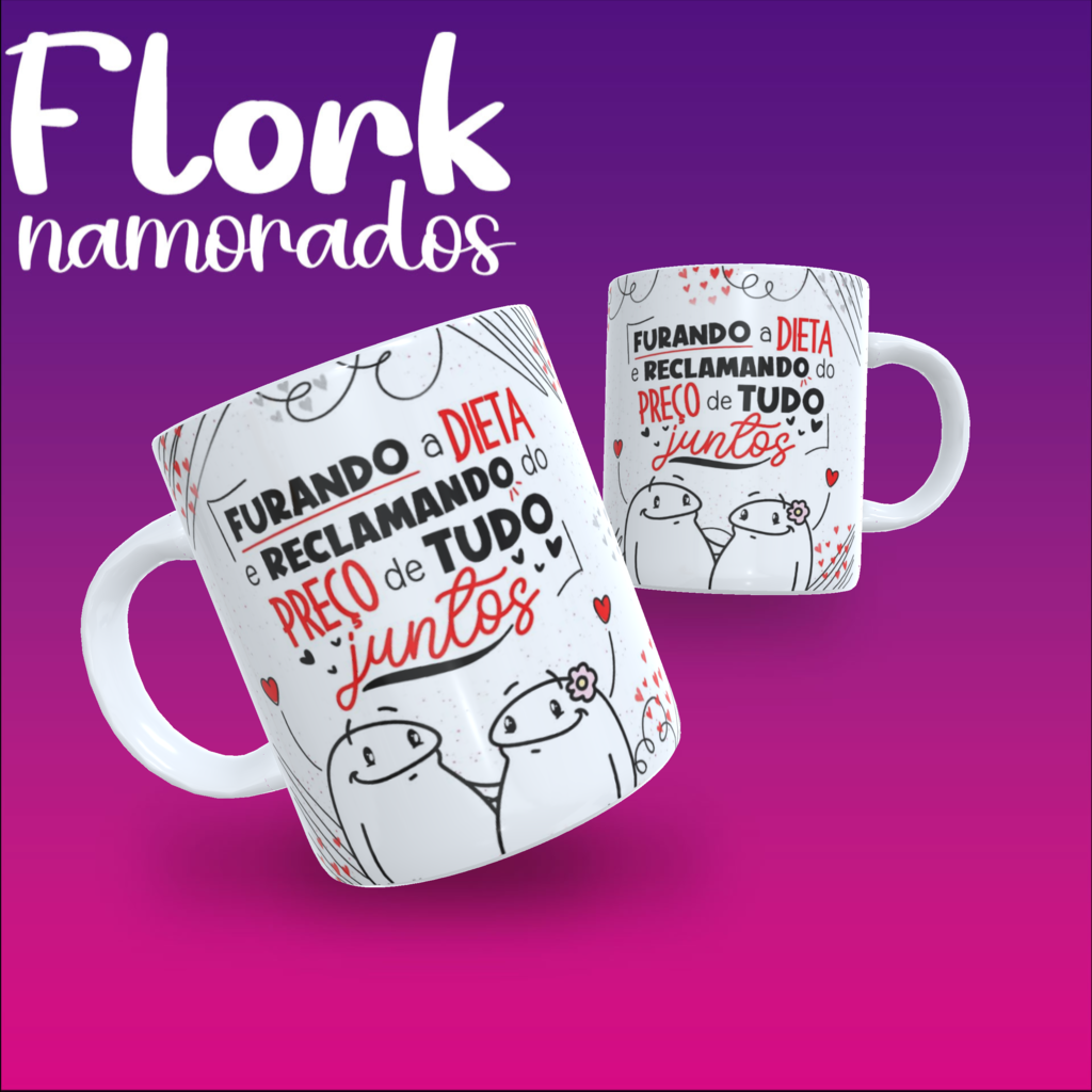 Caneca Namorados Amor Love Flork Casal Meme Cerâmica 325ml