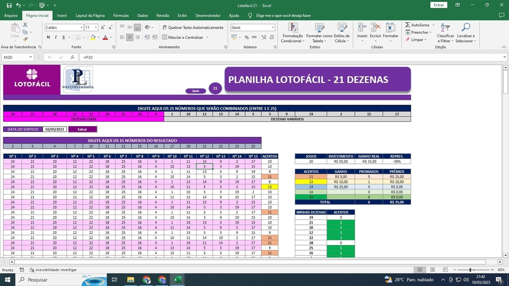 DESDOBRAMENTO LOTOFÁCIL 20 DEZENAS - CRIAR 04 JOGOS DIFERENTES 