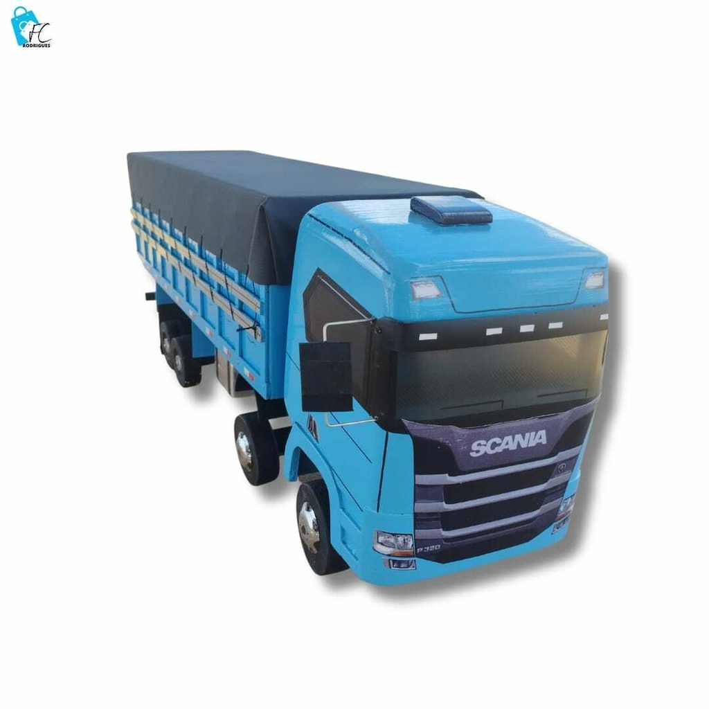 Caminhao brinquedo azul scania