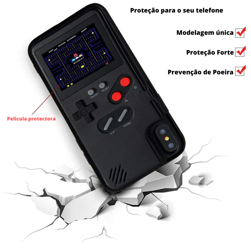 Capa de iPhone RetroCase® com MAIS DE 30 JOGOS nostálgicos + USB DE BR