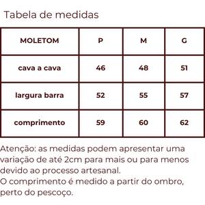 medidas moletom carola costa