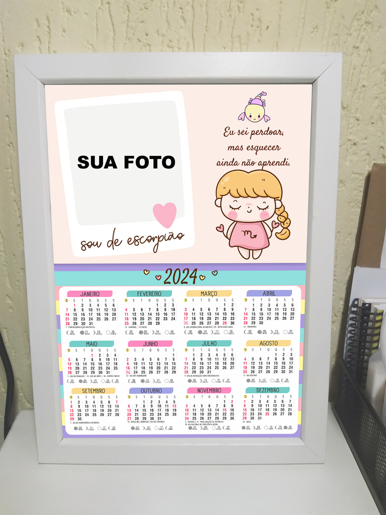 Quadro CALENDÁRIO 2024 Personalizado 21x30 cm