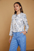 Chaqueta Niza brocatto off white y celeste - Claudia Arias