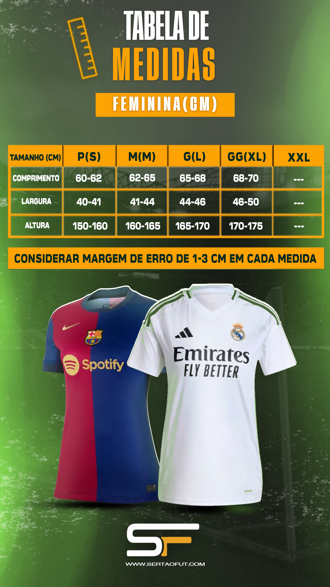 tabela de medidas feminina