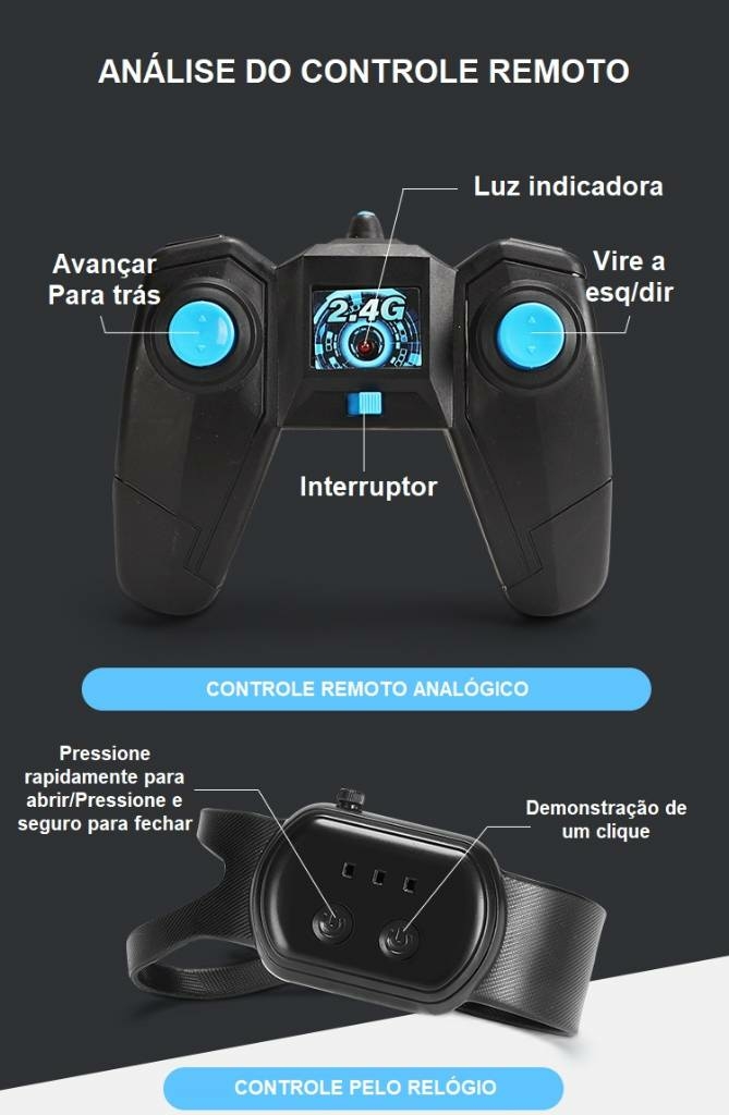 Mini Racing - Relógio Controle Remoto de Carro, sem fio, 2.4G