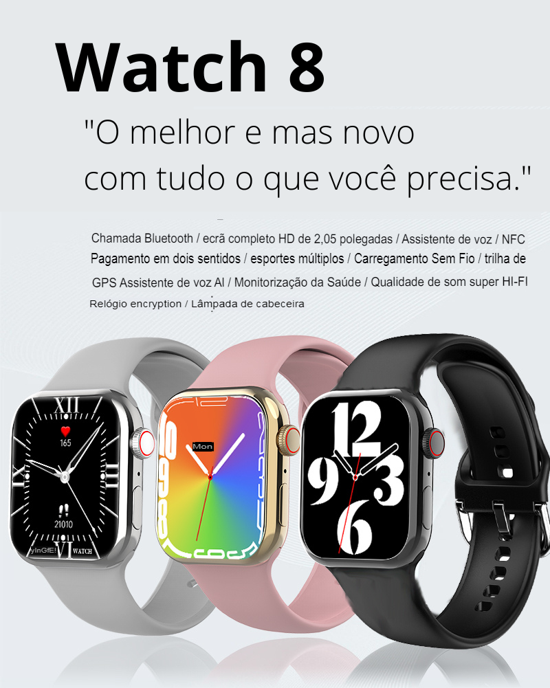 Smartwatch Relógio Apple Watch Série 8 Monitoramento Do Sono Personalizado  Bluetooth Sem Fio Para Chamadas IP68 À Prova D'água Recarregável - Desconto  no Preço